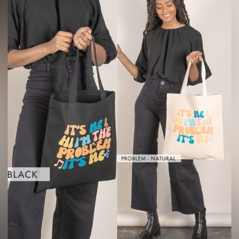 Taylor Swift Themed Anti-Hero Canvas Black Tote Bag, Over the Shoulder - Picture 1 of 4